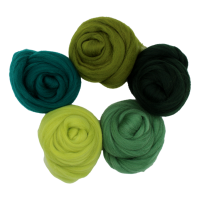 Filzwolle Kammzug Grün -  5 x 20g Merino Farbmix 100g