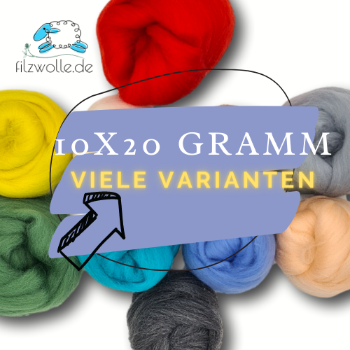 Filzwolle - 10 Knäuele 20 Gramm Kammzug Wolle
